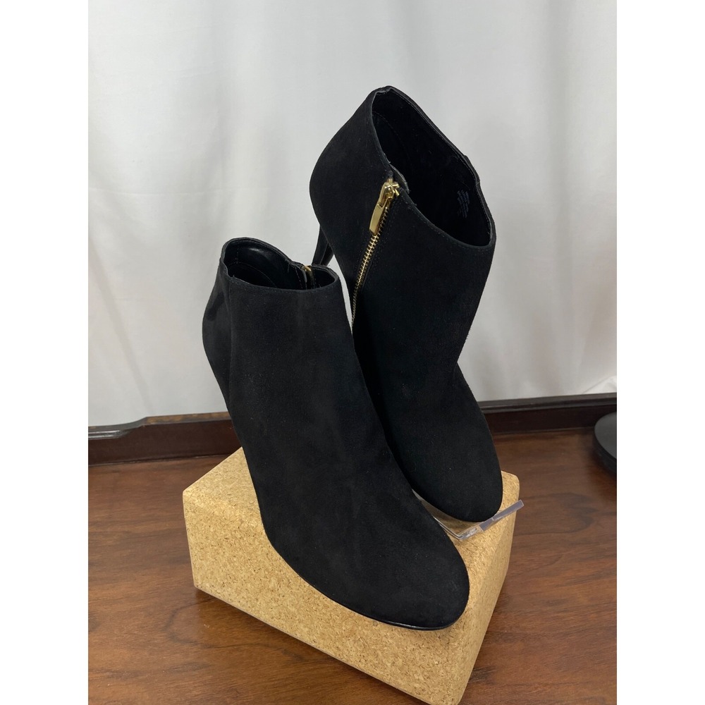 Black Suede Bootie by Audrey Brooke Abbriley Gold Zip Ankle Size 11 Party Casual - Picture 11 of 11